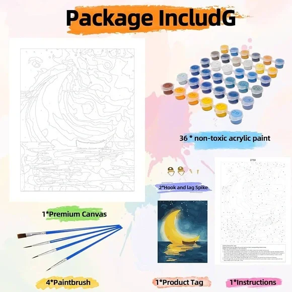 TBC The Best Crafts “Moon” DIY Paint by Number Painting for Adults and Kids - Picture 8 of 10